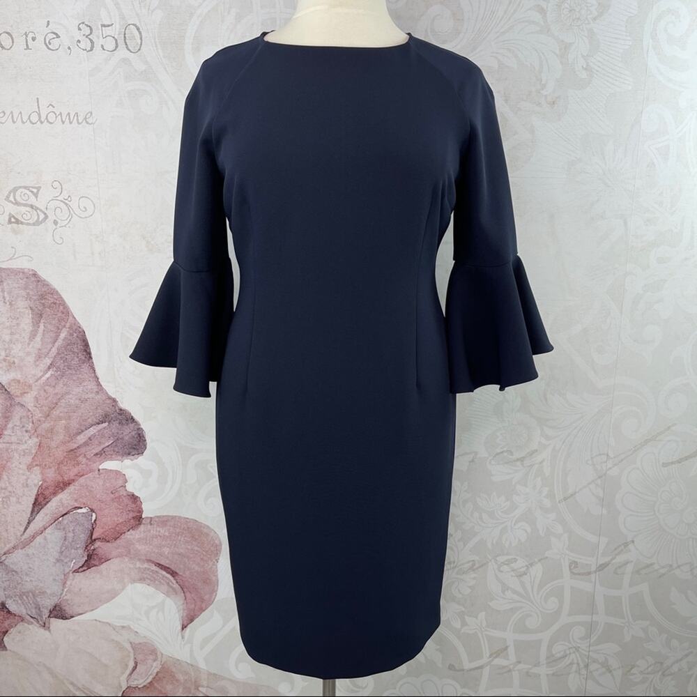 Tahari Arthur S. Levine Navy Blue Bell Sleeve LIKE NEW Size 14